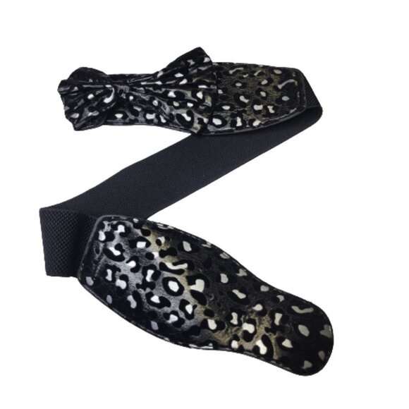 Black and  Grey Animal Print Belt Stretchy Bow Buckle NEW - Picture 3 of 6